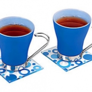 Чайная пара: 2 чашки на 125 мл, 2 подставки под горячее, синяя