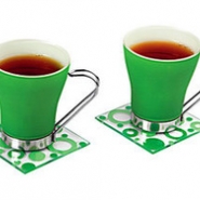 Чайная пара: 2 чашки на 125 мл, 2 подставки под горячее, зеленая